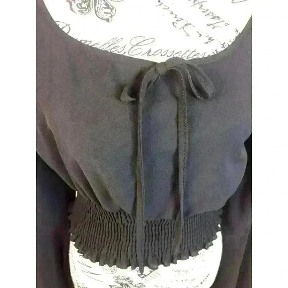 Rumwe Juniors Small Black Crop Top Elastic Bell Sleeves L/S - Picture 3 of 6